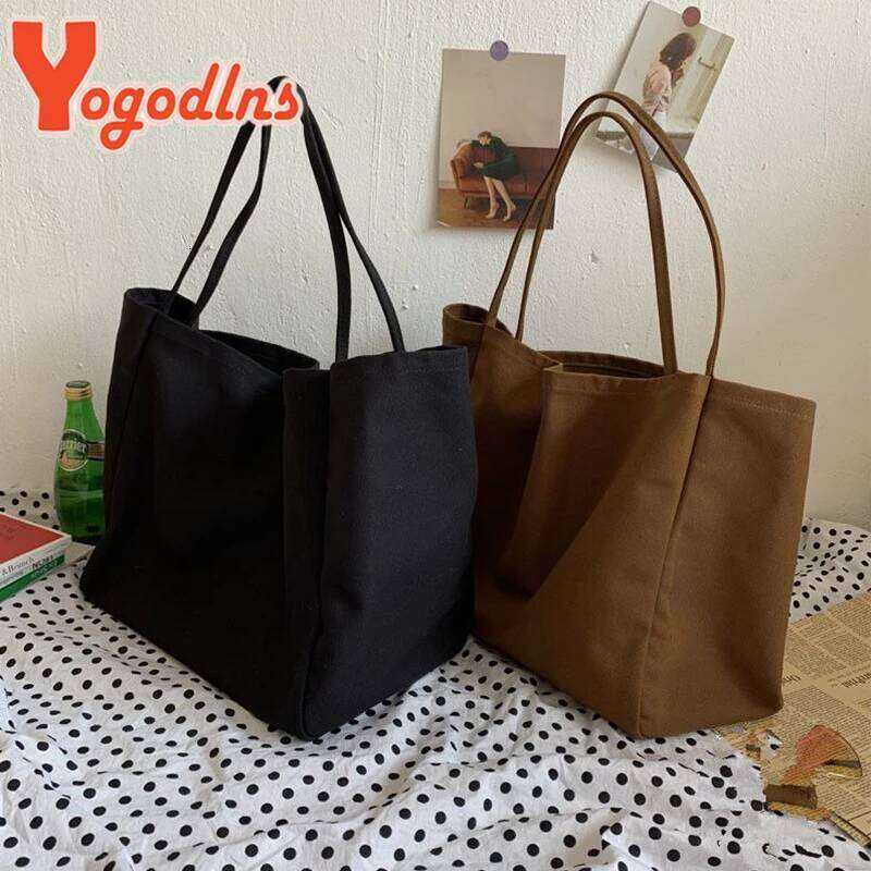 Yogodlns Cusual Canvas Handbag For Women Large Capacity Simple Solid Color Shoulder Bag Shopping Big Reusable Lady Tote Z260224