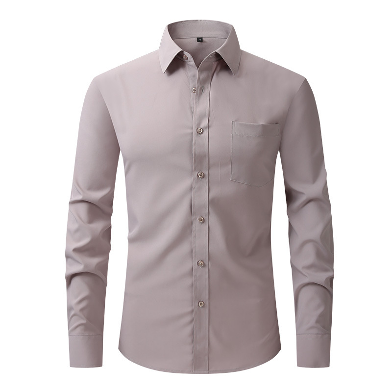 new Solid color four-way stretch men's shirt, formal business long-sleeved shirt, men's casual plus-size men's clothing