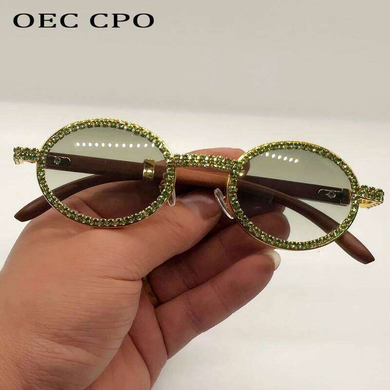 Diamond Luxury Metal Sunglasses UV400 Fashion Rhinestone Oval Eyewear Shades for Women Stylish Designer Brand Female Sun Glasses 26W0224