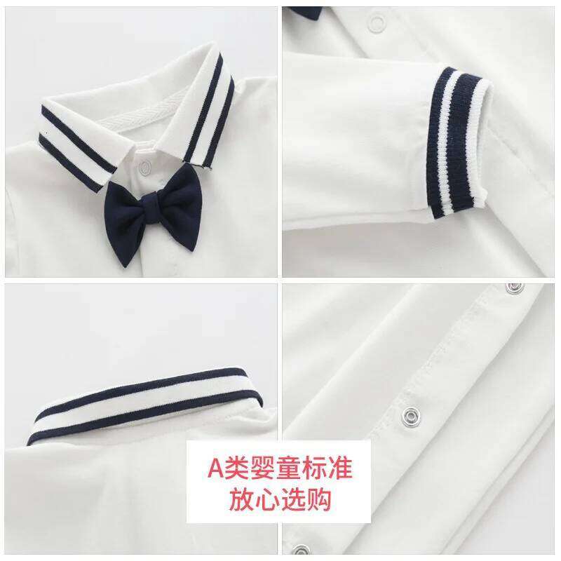 Spring Autumn Kids Baby Rompers Bow Applique Turn Down Collar Toddler Boy Jumpsuits Newborn Boys Overalls Infant Bodysuits 26Y0224