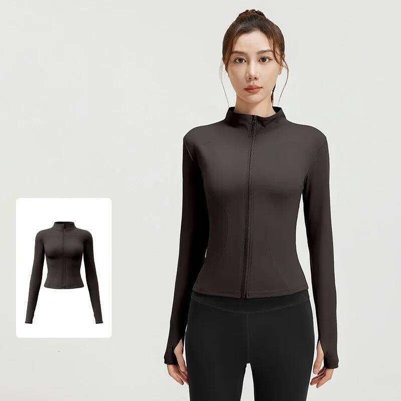 Outdoor Sports Running Fitness Long Sleeved Women Slim Yoga Clothes Quick Dry Zipper Cardigan Stand Up Collar Skinny Coat 26Y0224