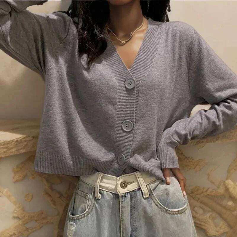 ITOOLIN Casual Knit Thin V-Neck Sweater Buttons Up Sweet Cardigan Coat For Women 2025 Autumn 26L0224