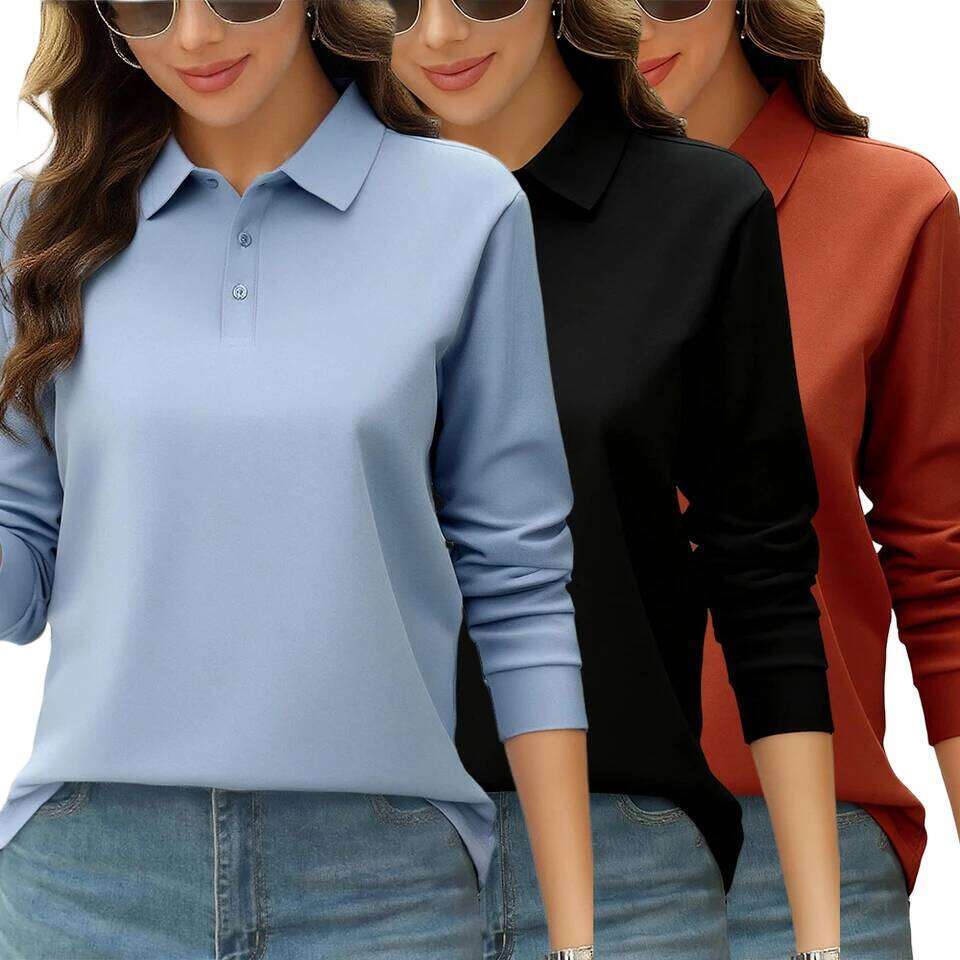 Solid Color Autumn Womens T-Shirt Soft Comfortable Polo Shirt All-Match Lapel Streetwear Unisex Hip Hop Woman Long Sleeve 26W0224
