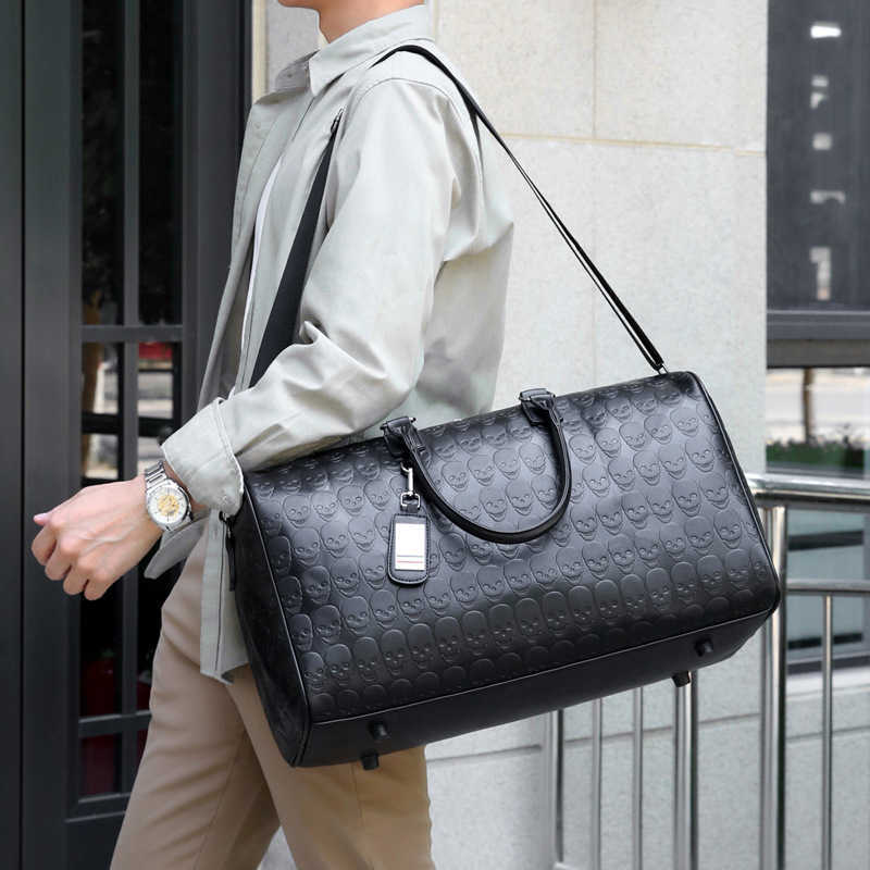 Fashion Design Luggage Bag Embossed Travel Tote Skull Design Handbag Storage Waterproof Casual Travel Large Capacity Travel Bag