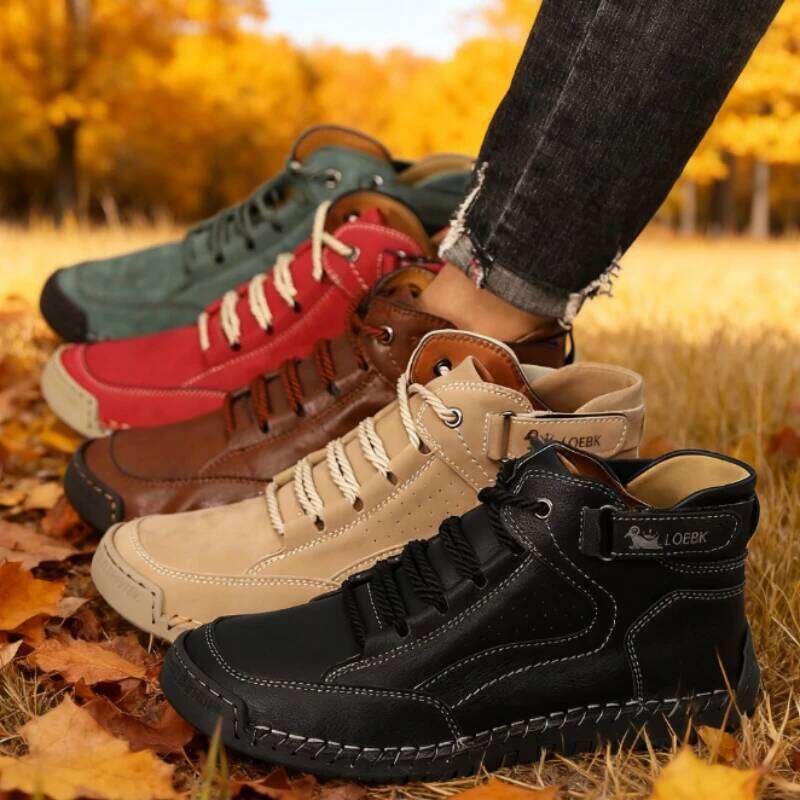 Spring /Autumn Casual Men's Shoes Handmade Leather Breathable Loafers Fashion Comforta Soft Bottom Motorcycle Boots Size 40-46
