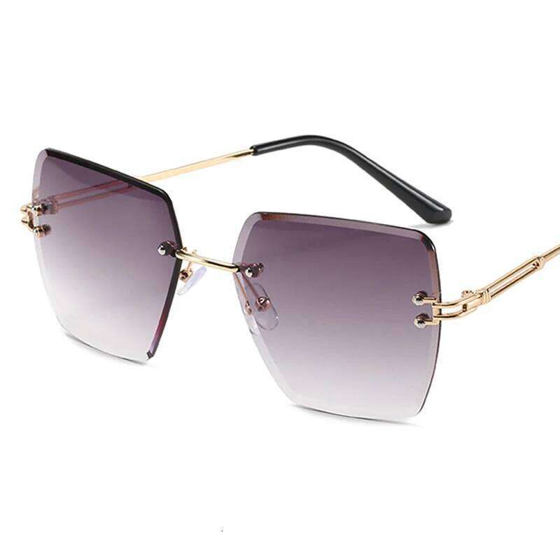 Vintage Square Sunglasses Women Brand Designer Fashion Sun Glasses Female Rimless Polygon Metal Rivet Big Frame Oculos De Sol 26W0224