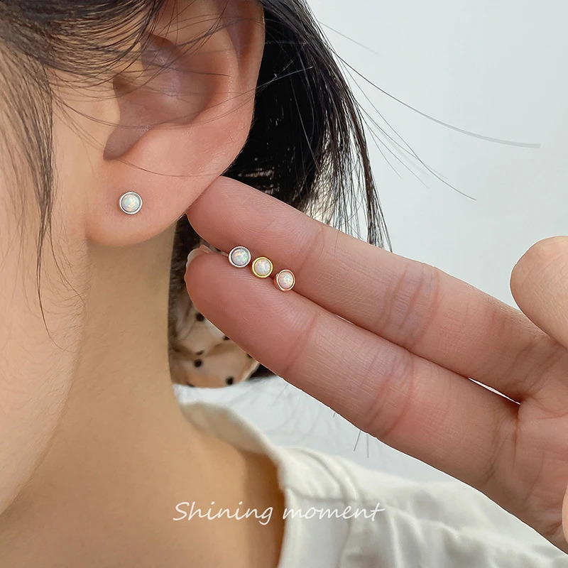 WANTME 925 Sterling Silver Simple Luxury Opal Screw Bead Stud Earrings for Women Fashion Ear Bone Piercing Jewelry Accessories 260205
