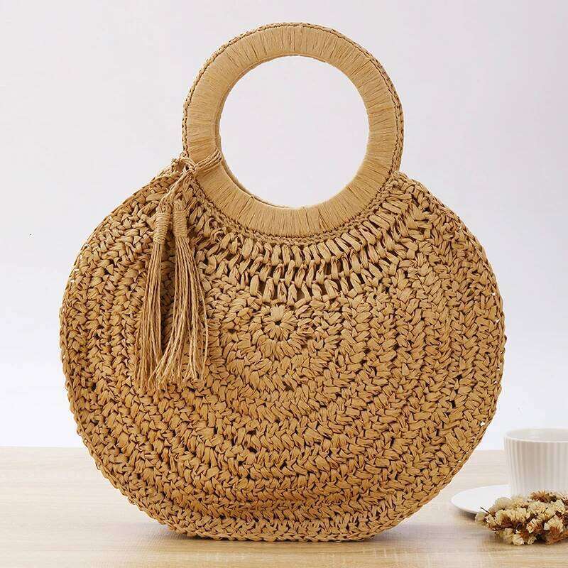 Summer Women Round Bags Rattan Shoulder Handmade Woven Beach Bag Female Large Capacity Tassel Design Handbags Z260224