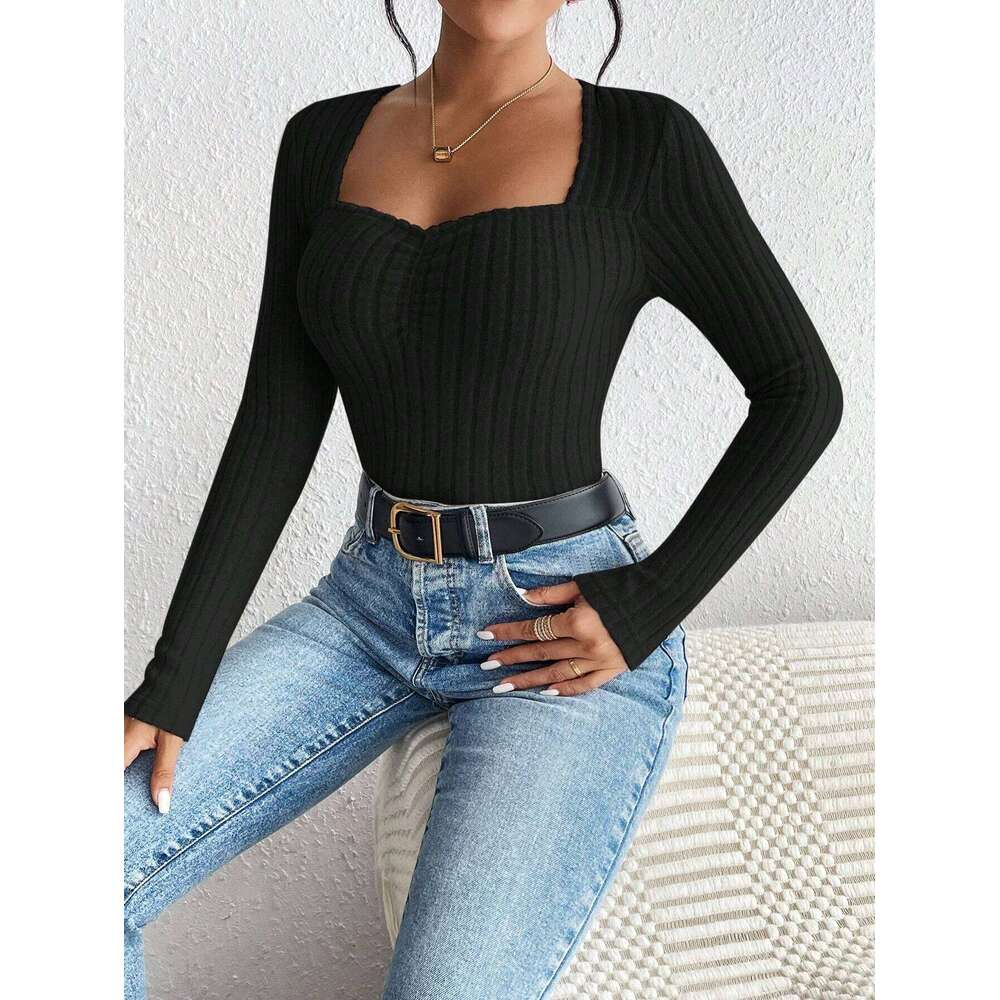 Women's Fashion Collar Knitted Base Shirt Casual Long Sleeve Top Knitwear Trendy Elegant Style 26L0224