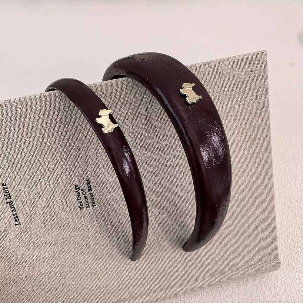 Brown gold label puppy headband for women, high crown clip, face washing hairband, hair accessory