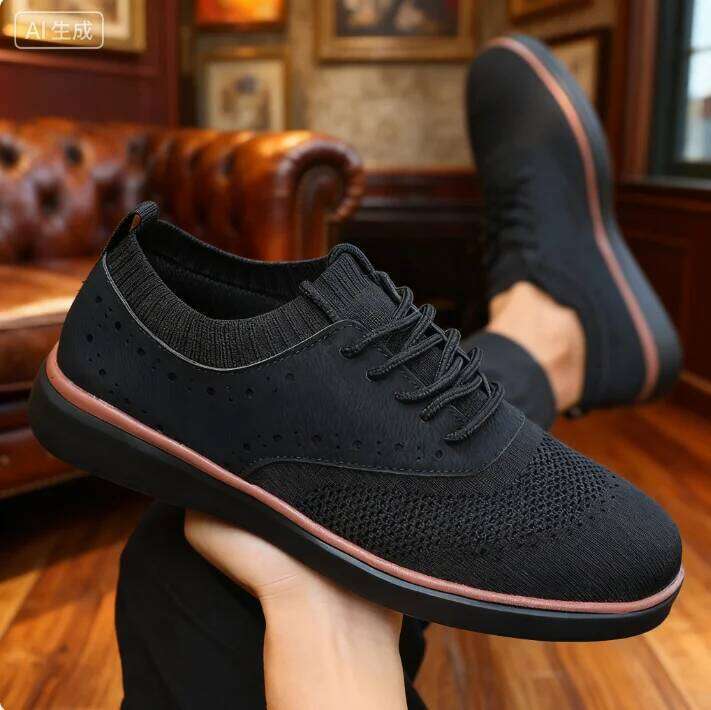 Men's Dress Sneakers Trendy Solid Woven Knit Breathable Mesh Loafers Outdoor Soft Non Slip Lightweight Flat Designer Shoes Men