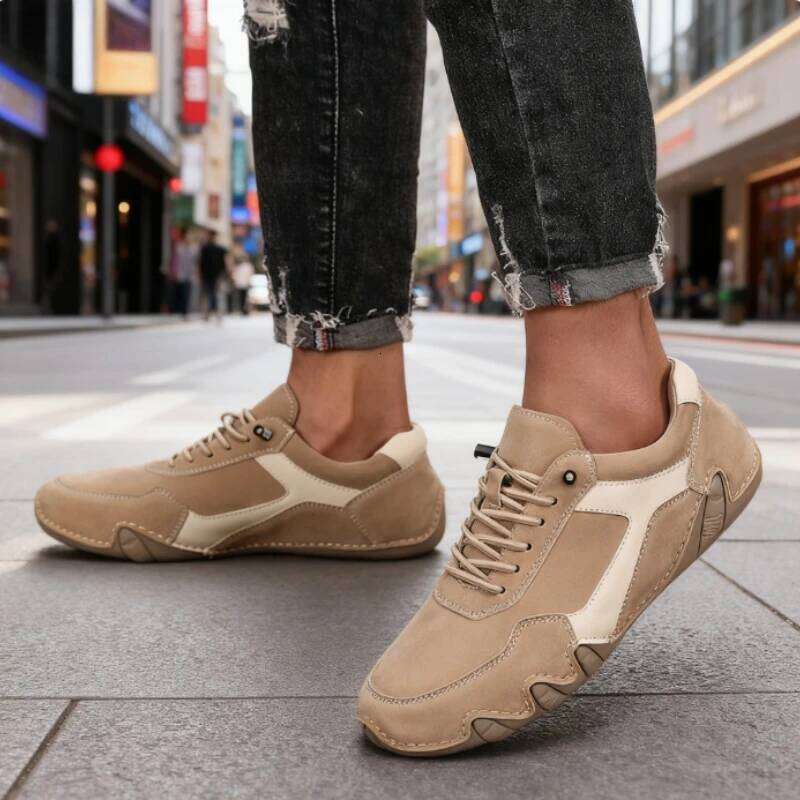 Men Casual Handmade Leather Lightweight Sneakers Comfortable Non-slip Rubber Sole Breathable Daily Walking Shoes 2026 New