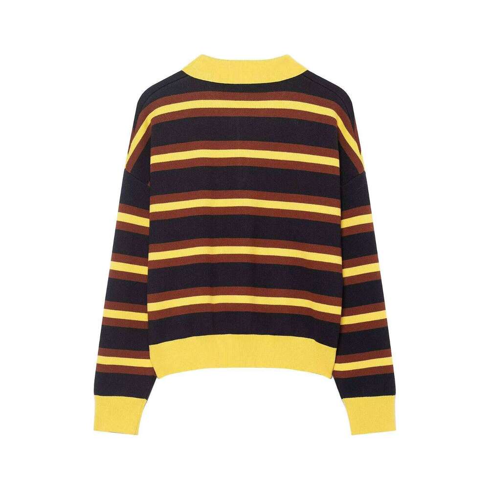 New women's clothing European and American style fashion casual striped polo shirt collar knitted sweater 26W0224