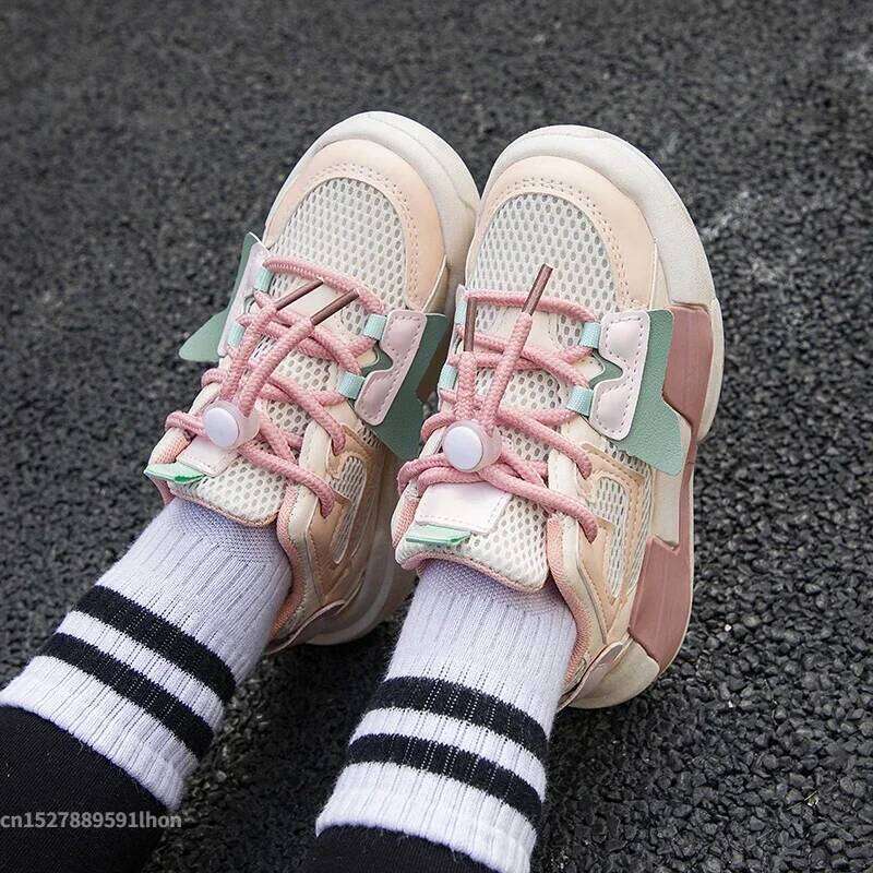 2023 Spring Children Girl Pink Shoes Autumn Mesh Breathable Kids Sneakers for 5-18 Yrs Boy Lightweight Running Shoe Walking Soft 26W0224
