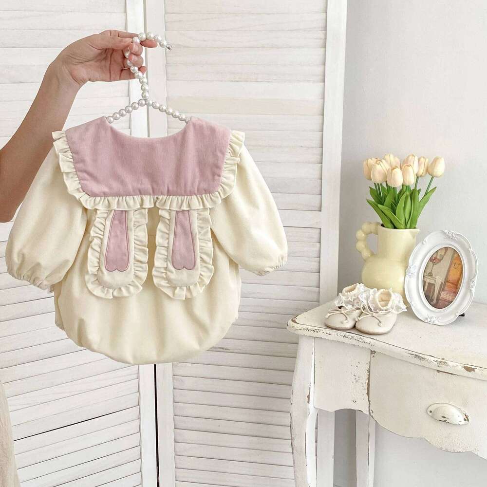 MILANCEL 0-2Y New Autumn Baby Girls Bodysuit Cute Bunny Ear Turn Down Collar Jumpsuit Infant Clothes 26H0224