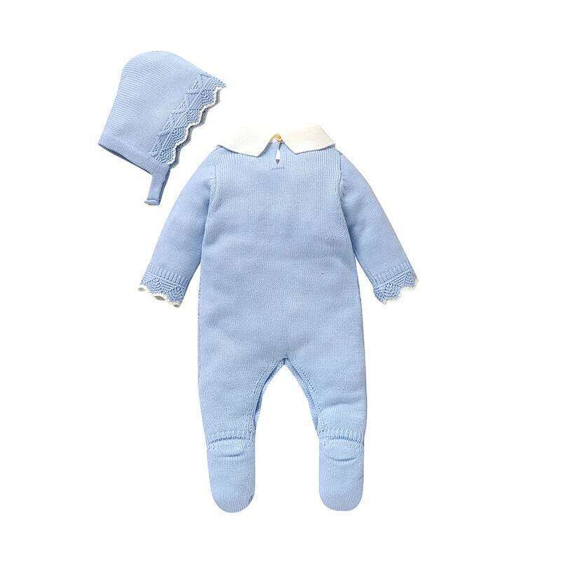 Soft Autumn Winter Girls Rompers + Hat Outfits Multi-colors Available 0-9M Knitted Acrylic Newborn Baby Bodysuit Jumpsuit 26Y0224