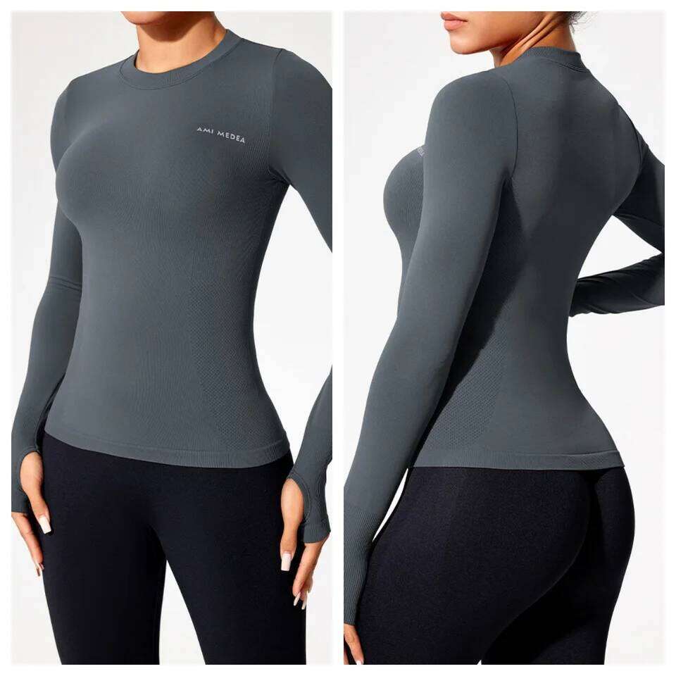 Women's Seamless Workout Top Long Sleeve, Slim Fit Running Shirt, Tummy Control Yoga Fitness Tee 26Y0224