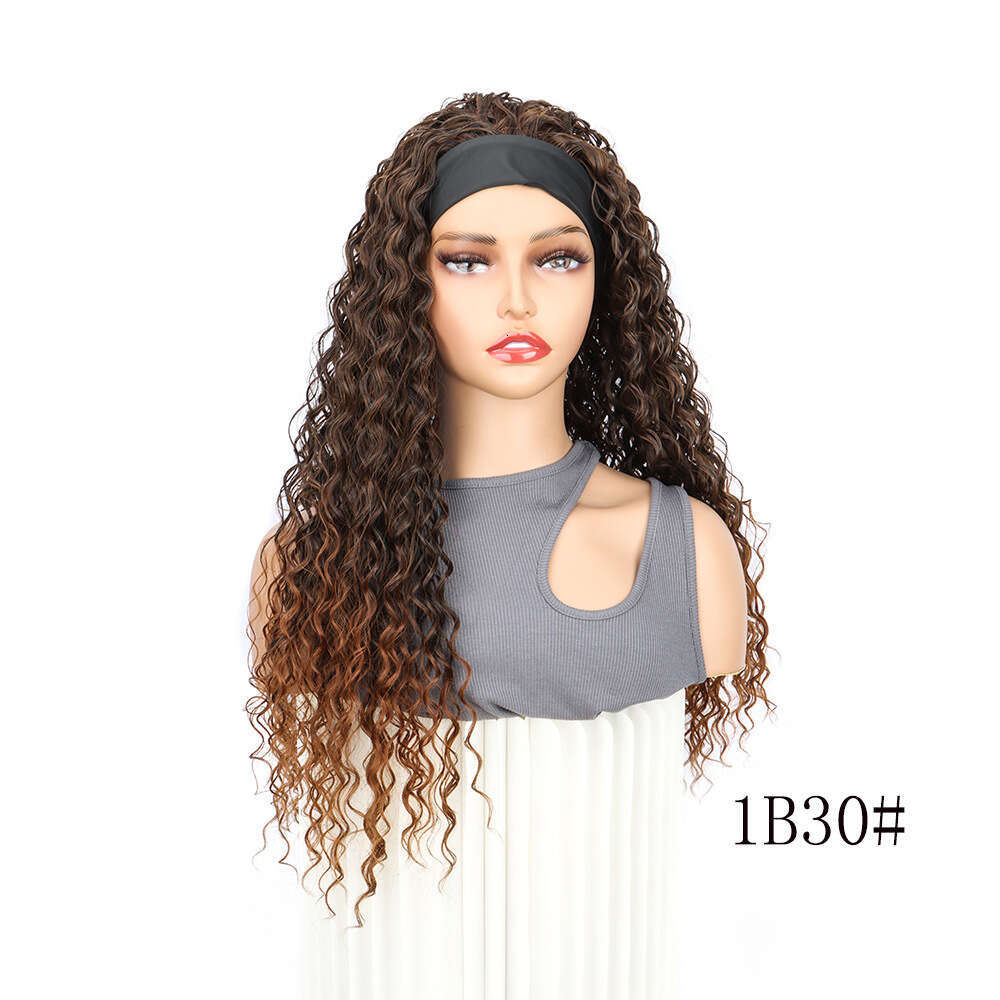 European And American Export Wig For Women Small Curly Headscarf Long Afro Head Cover Headband Wigs In Stock SHXI