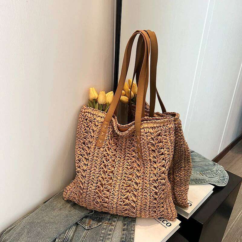 Women's Bag Boho Hollow Design Summer Large Capacity Bucket Handbag Rattan Weave Handmade Craft Tote Basket Z260224