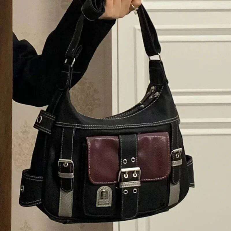 Patchwork Shoulder Bags For Women Soft Pu Leather Crossbody Daily Shopping Messenger Street Cool Gilrs Armpit Bag Purses Z260224