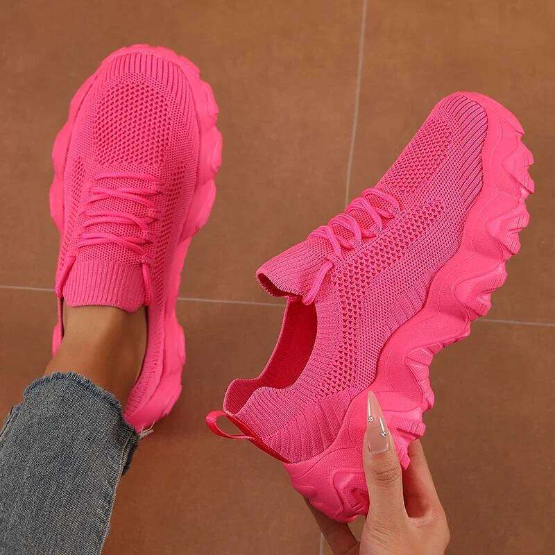 Women' Cute Lace Up Mesh Versatile Fashionable Design Sneakers Lightweight Breathable Comfort Outdoors Walking Train Shoes