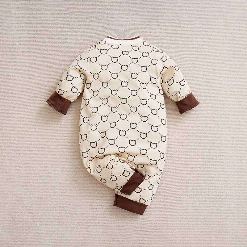 Spring Autumn Boys And Girls Cute Little Bear Full Print Cotton Comfortable Casual Long Sleeve Baby Bodysuit 26Y0224
