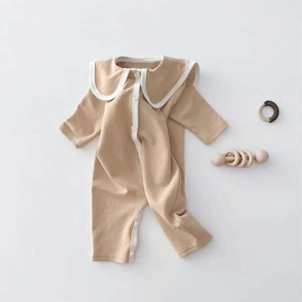 Newborn Rompers Peter Pan Collar Patchwork Toddler Boys Bodysuits Spring Kids Baby Girls Onesie Jumpsuits Infant Overalls 26H0224