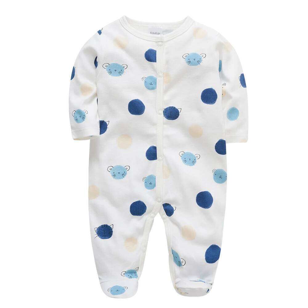 Spring Baby Boys Clothing Blue Bear Printing Kids Rompers Knit Cotton Newborn Overalls Pajamas 26Y0224
