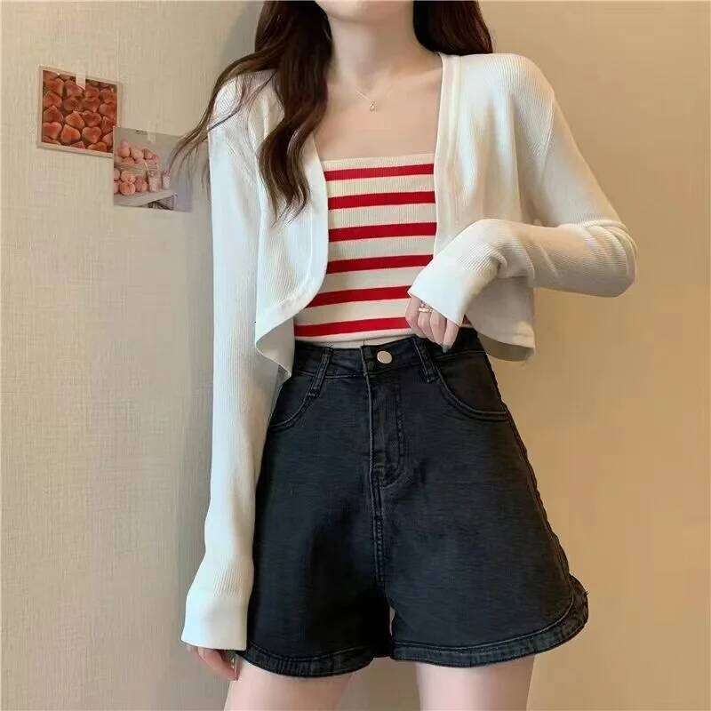 Shrug Long Sleeve Open Front Crop Cardigan Sweater Summer Bolero Top Women Teen-girl 90s Y2K Outfit 26L0224