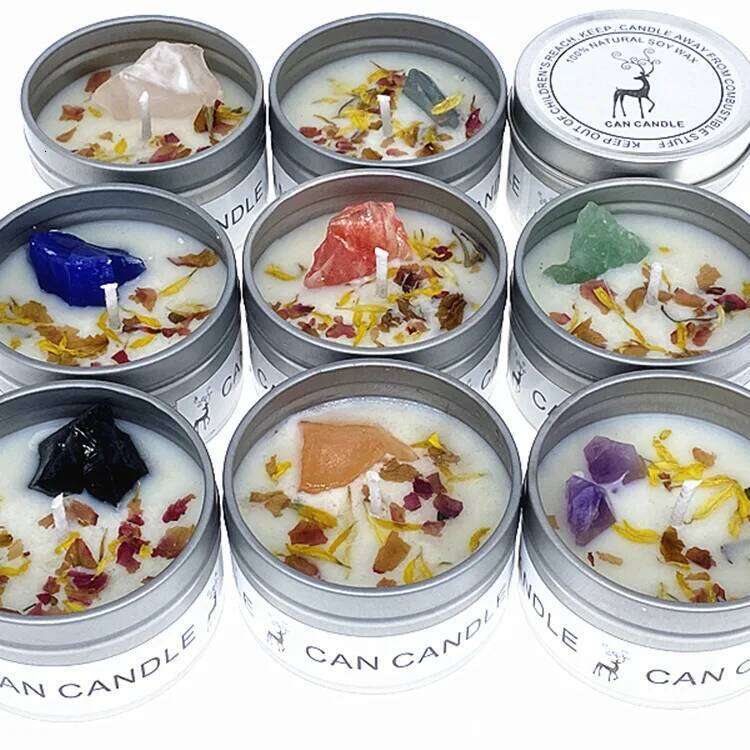 "Dried Flower Tin Candle Set Wedding Favors with Crystal Stone Aromatherapy - Soy Wax Scented Candles for Hotels & Events" S260209