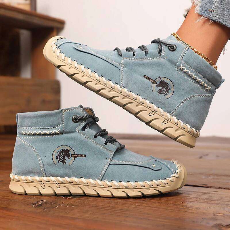 Hot Sale Women's Ankle Suede Leather Handmade Flat Shoes 2025 New Fashionable Lace-Up Boots Comfortable Walking Sneakers