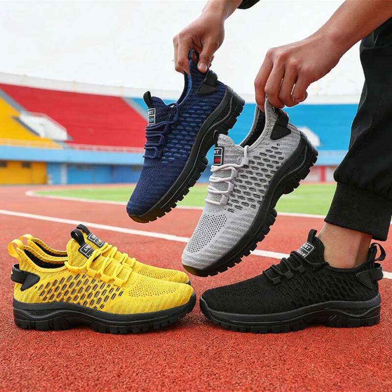 Trendy Yellow Sports Men's Breathable Mesh Sneakers Lightweight Non-Slip Outdoor Running Casual Shoes Fashion Gym Footwear