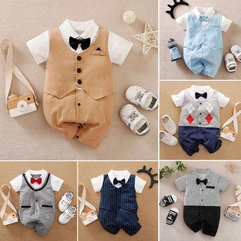 0-18 Baby Bodysuit Gentleman Style Handsome Formal Cotton Comfortable Soft Boys And Girls Summer Short Sleeved Newborn Clothes 26Y0224
