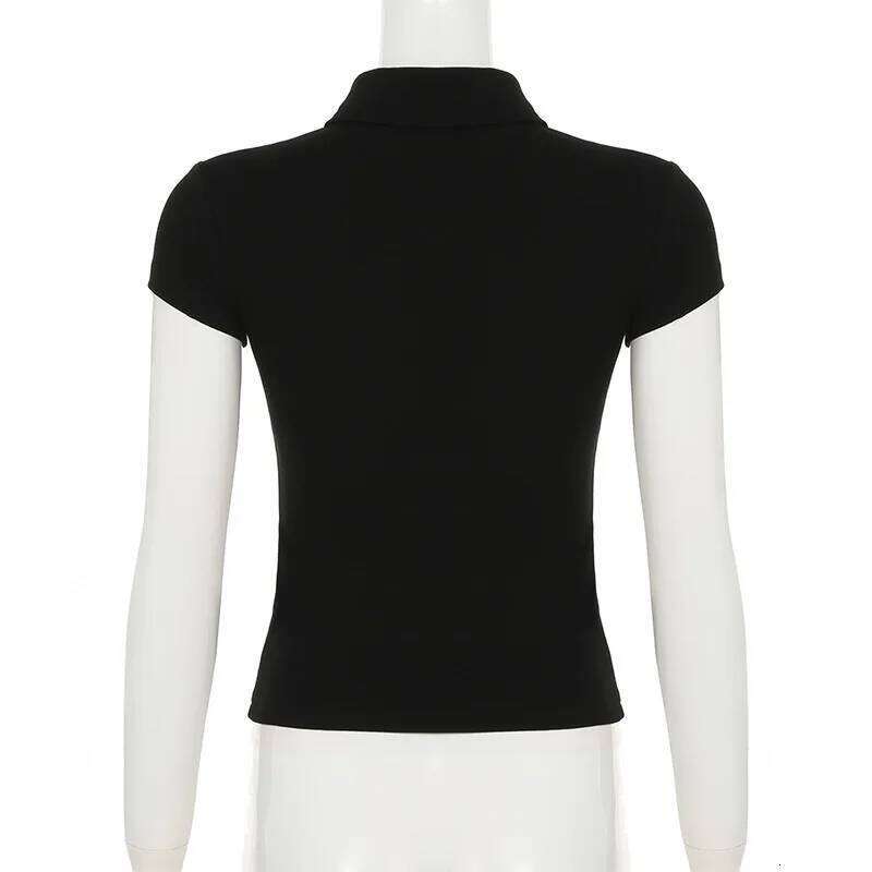 Korean Style Turn-down Collar Crop Tops For Women 2025 Summer Slim White T Shirts Woman Buttons Tees Short Sleeve Tshirt Mujer 26W0224