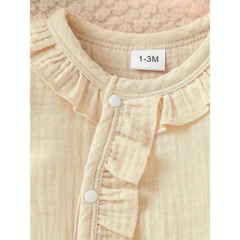 Baby Girl's Cotton Newborn Long Sleeve Autumu Solid Casual Jumpsuit Preppy Style +Headband 26H0224