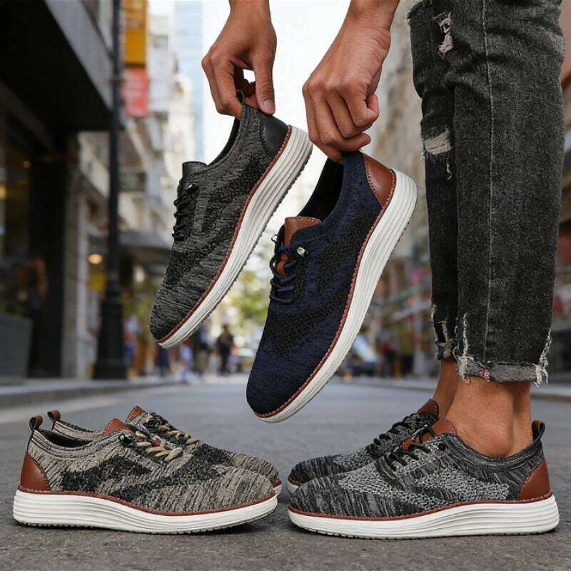 Fashion Men's Casual Shoes Woven Fabric Patchwork Lightweight Breathable Non-Slip Sole Comfort Sneaker 2025 Trendy Male Footwear
