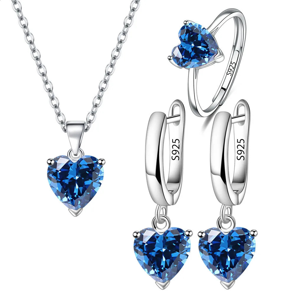 925 Sterling Silver Jewelry Sets For Women Heart Zircon Ring Earrings Necklace Wedding Bridal Elegant Christmas 260207