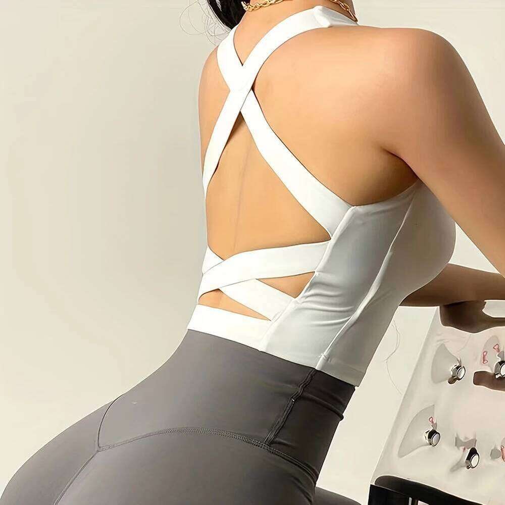 Women's Naked Feel Sports Bra, U-Neck Push Up Racer for Yoga Running, Quick Dry Workout Tank Top 26Y0224