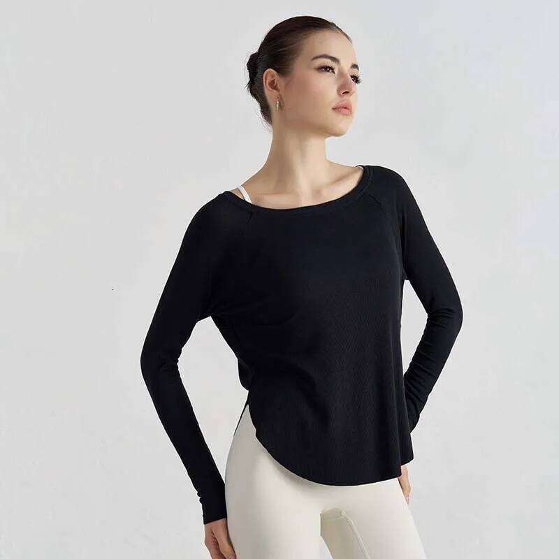 SOISOU Ribbed Round Yoga Top Loose Fit Women's O Neck Pilates Pullover Sports Long Sleeve High Elastic Fitness T Shirt 26Y0224