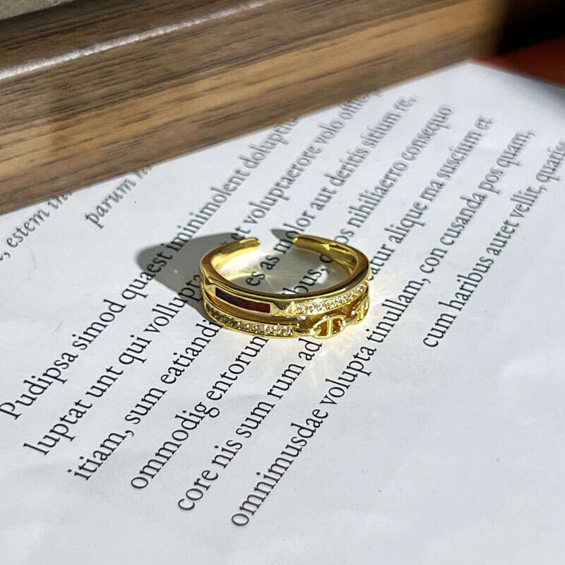 Ring Gold Plated Wine Red Enamel Geometric Zodiac Horse Butterfly Open Adjustable Band for Chinese New Year Festival and Daily Wear Gift High Quality 