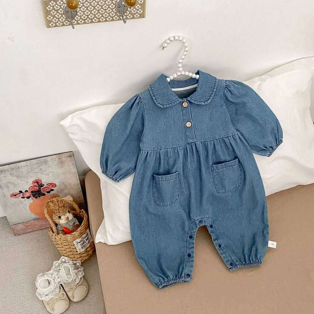 Autumn New Baby Long Sleeve Denim Romper Infant Boy Girl Versatile Lapel Jumpsuit Newborn Toddler Casual Clothes 0-24M 26H0224