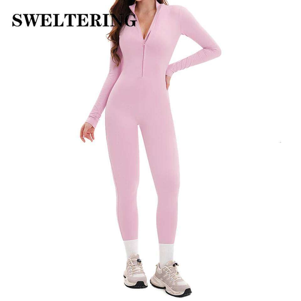 Yoga Jumpsuit Long Sleeve Zipper Tracksuits Women Gym Fitness Bodysuits Dance Running Workout Leggings One-Piece Active Wear 26Y0224