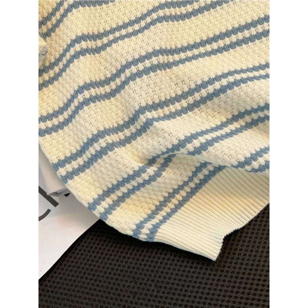 2025 Polo Neck New Womens Knitting T-Shirt Striped Short Sleeve Women Shirt for Female Slim Tops Woman T Shirts Clothing S145 26W0224