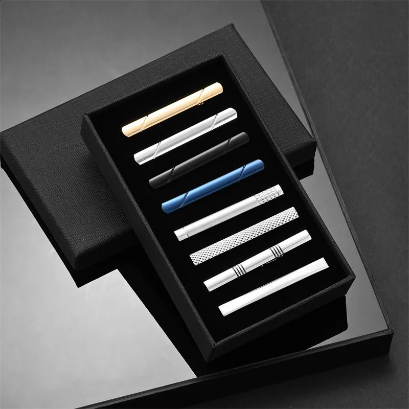 7/8/10 PCS Tie Clip Set With Gift Box Wedding Guests Gifts Metal Man Shirt Cufflinks Mens Gift For Husband Jewelry 260202