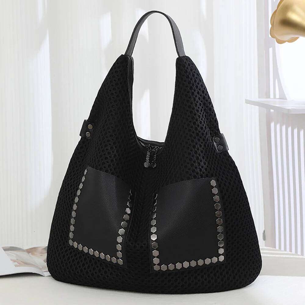 Women Totes European Style Rivet Design Hollow Out Shoulder Bags Summer Outdoor Casual Large Capacity Crossbody Bag Z260224