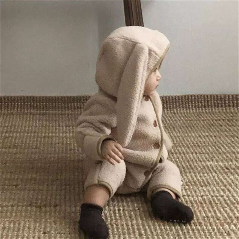Long Ears Newborn Jumpsuits Autumn Winter Baby Girl Romper Fleece Bunny Hooded Kids Boys Clothes Toddler Outfit Infant Onesie 26H0224