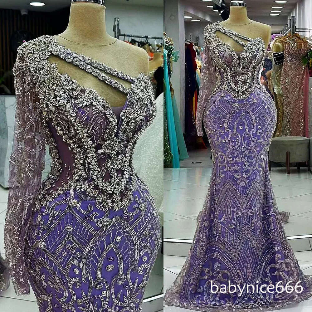 Elegant Lavender Mermaid Prom Dress With Sequined Rhinestone One-Shoulder Evening Gowns for Women Luxury Formal Party Special Occasions Robes de soire