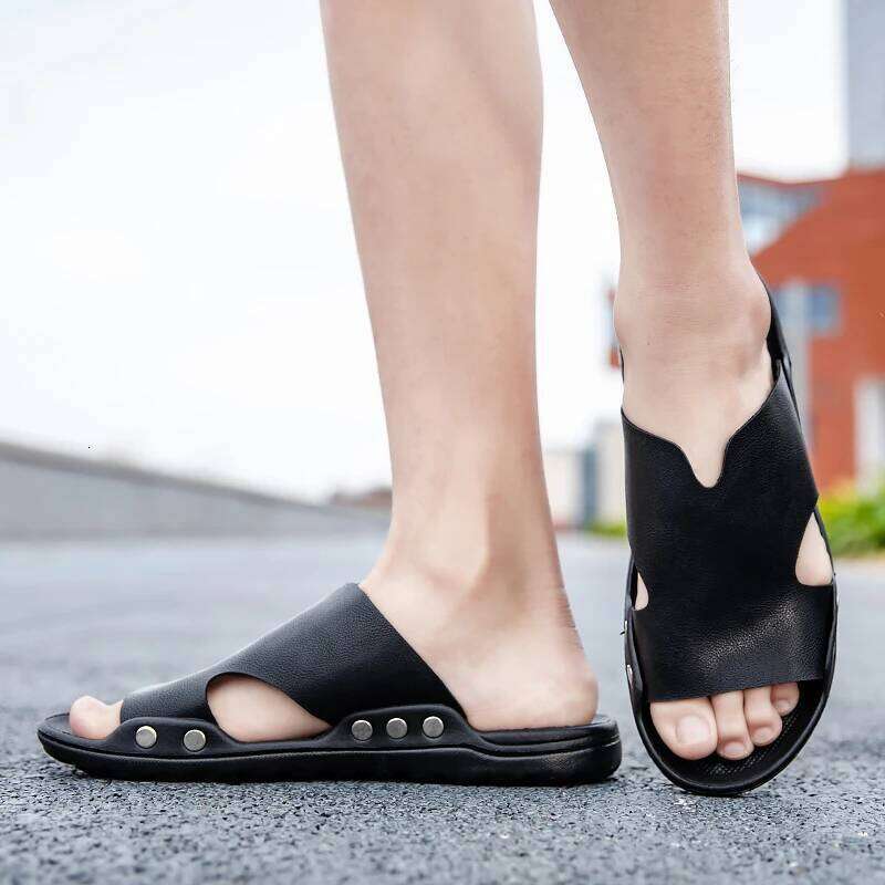 MAEDEF Beach Sandals Lightweight Comfortable Man Shoes Slides Big Size Slipper for Men Soft Breathable Summer Black Slippers