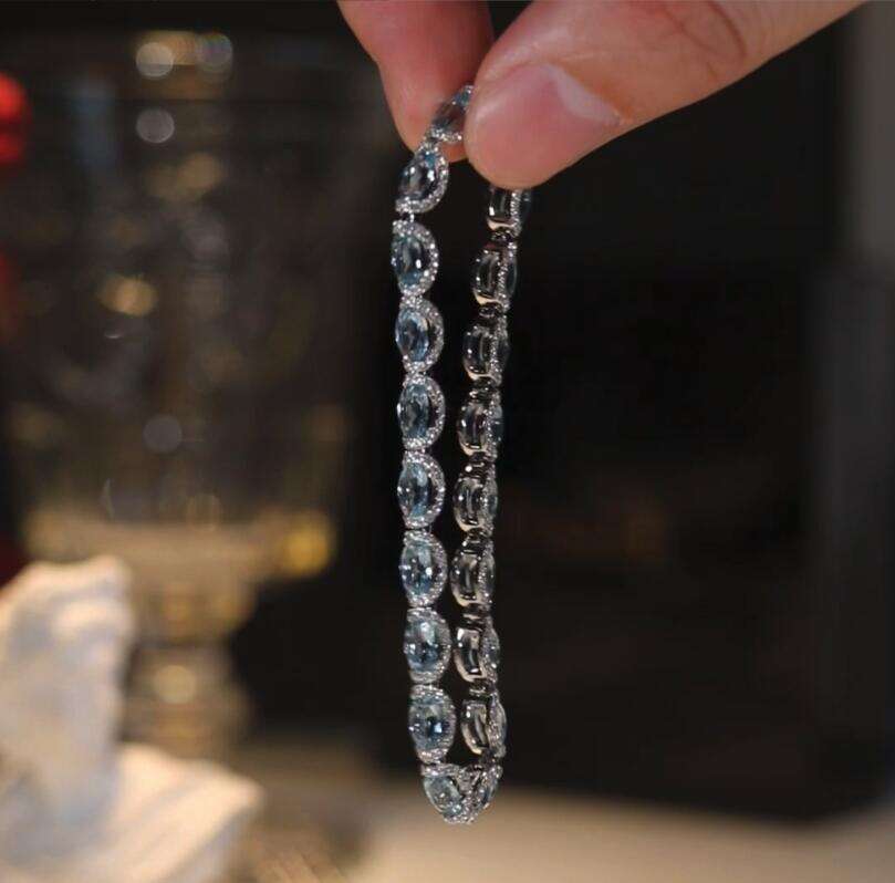 and Rings Bracelet Silver Plated Blue Cubic 1 Zirconia Gemstone Design for Wedding Engagement Party Gift High Quality Texture