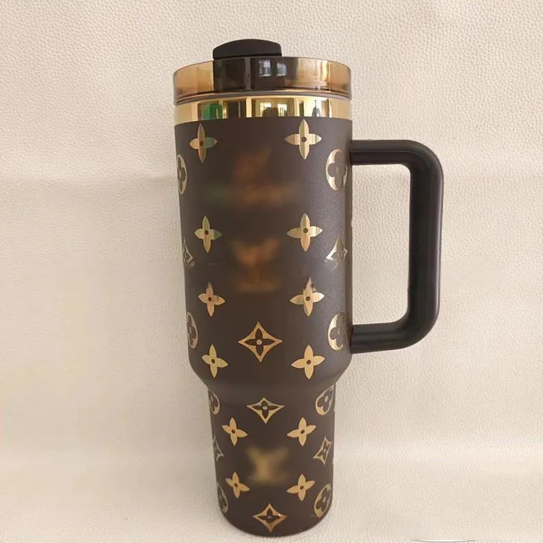 Designer 40oz Tumblers Cups with Silicone handle Lid Straw Travel mugs Keep Cold Vacuum Water Bottles Mugs